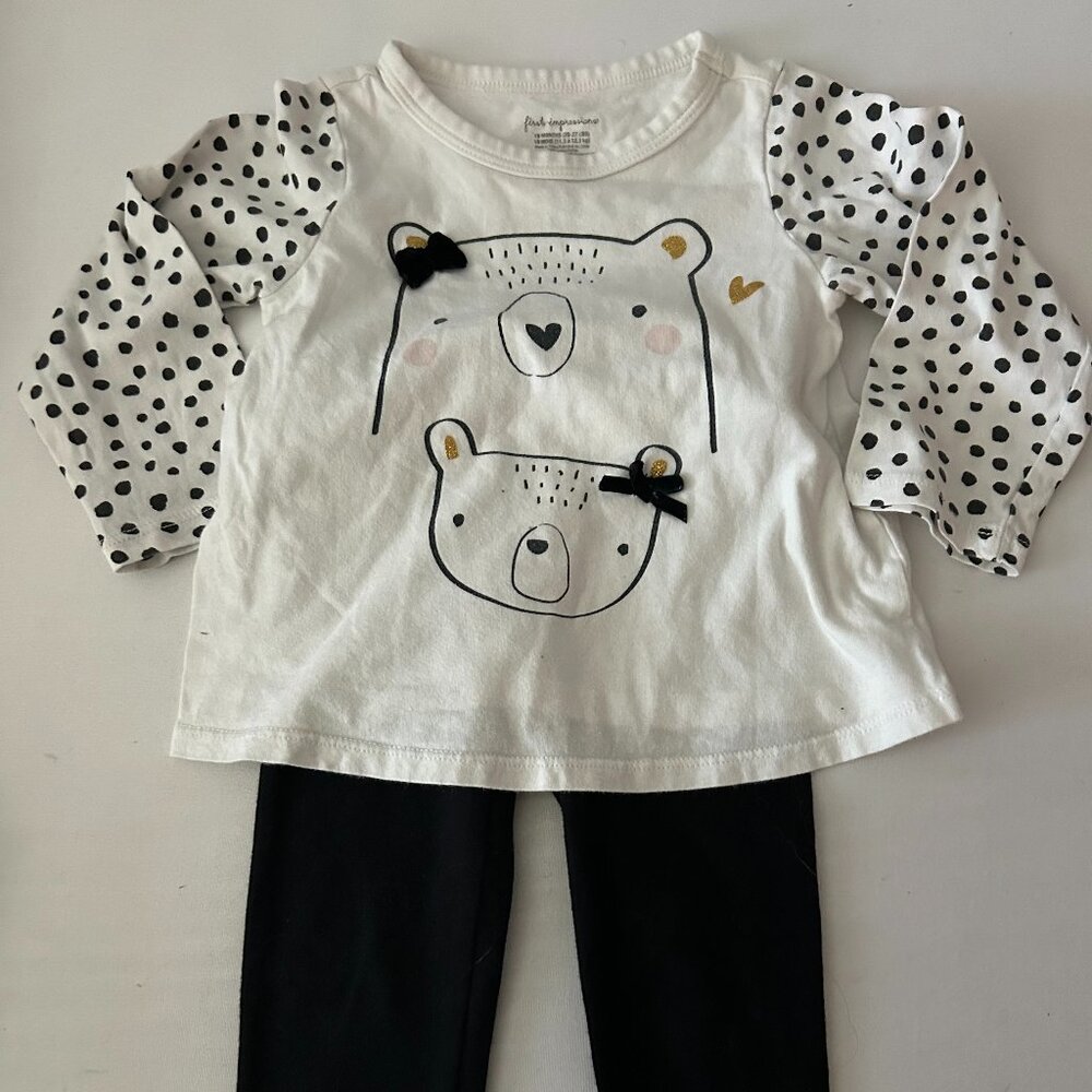 GIRLS 18M MATCHING OUTFIT LONG SLEEVE SHIRT WITH BLACK STRETCH PANTS